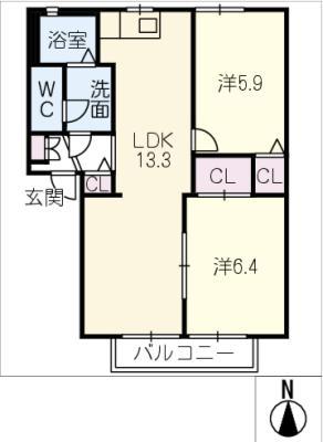 コテージ池安A(3DK/1階)の間取り写真