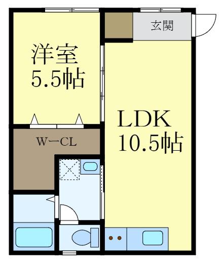 TJ鳴神2 B棟(1LDK/2階)の間取り写真