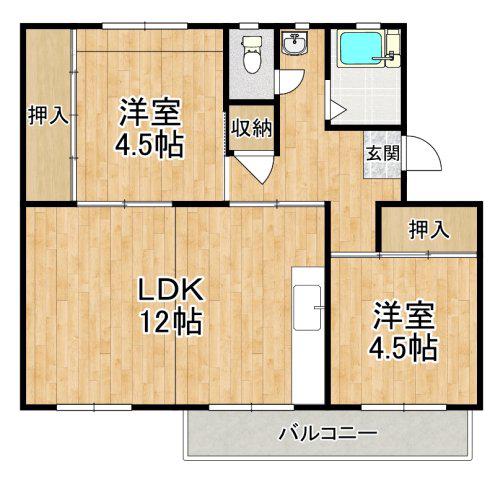 狭山15号棟(2LDK/1階)の間取り写真
