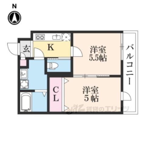 ベレーザ西陣Ⅰ(2K/2階)の間取り写真