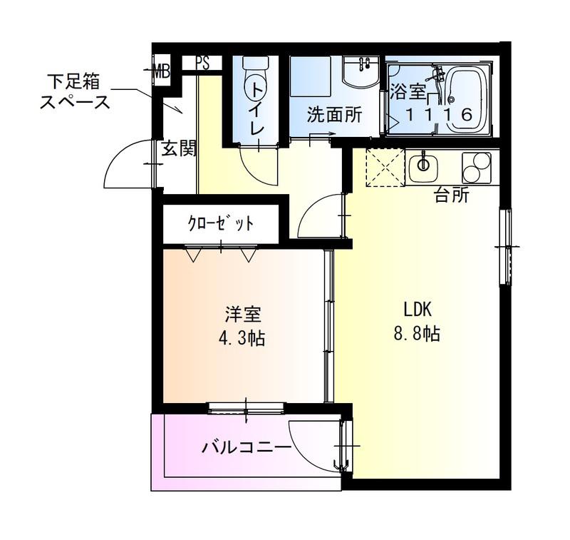 フジパレス西宮甲東園III(1LDK/1階)の間取り写真
