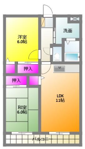 グランメール早出(2LDK/2階)の間取り写真