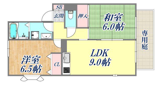 ハイカムールエルテB(2LDK/2階)の間取り写真