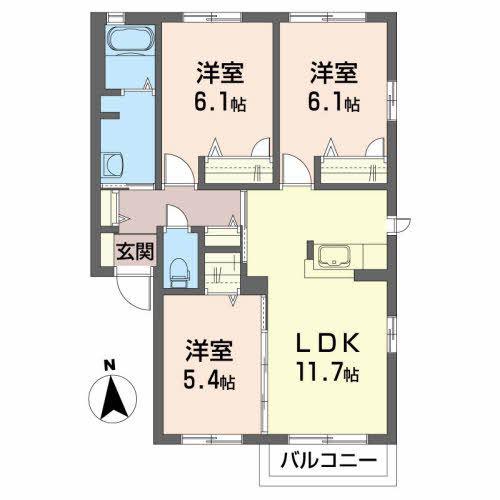 エクセルコート(3LDK/1階)の間取り写真