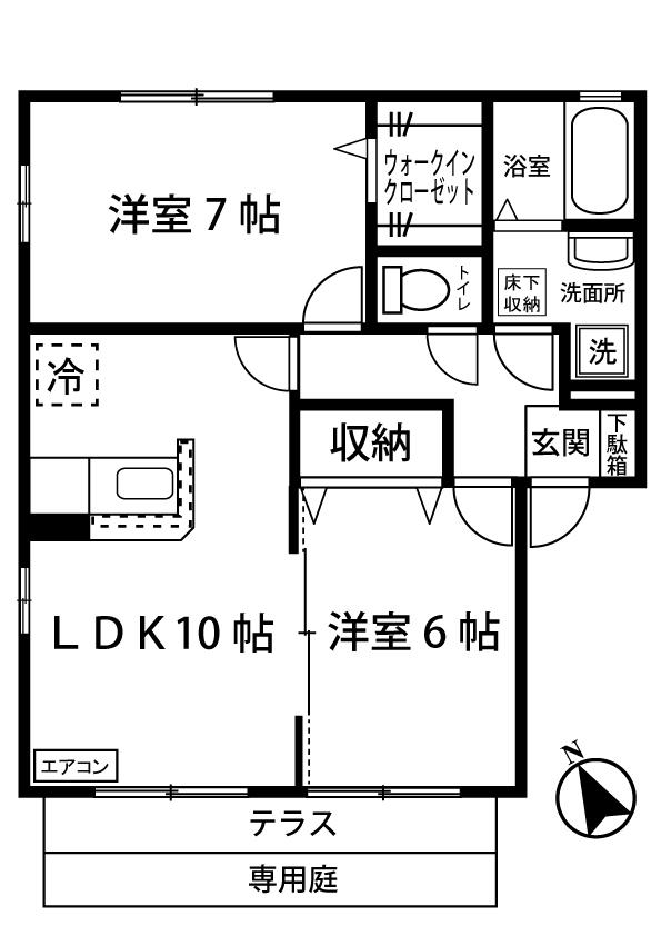 ホワイトベルA(2LDK/1階)の間取り写真