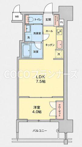 RJRプレシア熊本駅前(1LDK/4階)の間取り写真