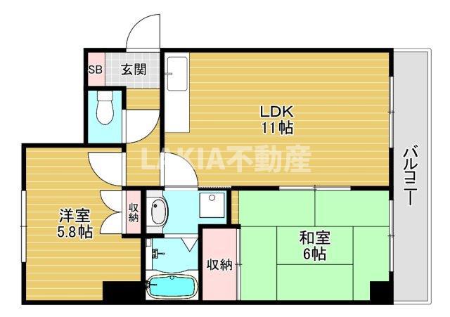 グレイス北河堀(2DK/5階)の間取り写真