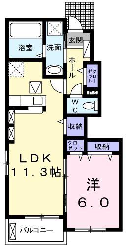 コートリバー I(1LDK/1階)の間取り写真