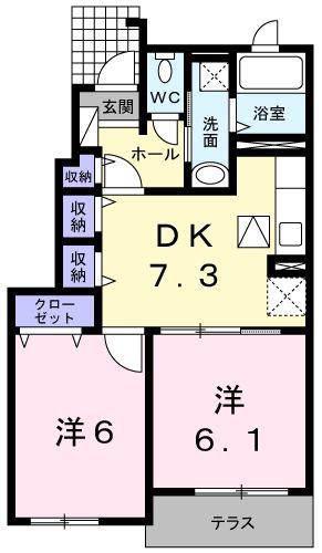 ソレイユドゥF(2DK/1階)の間取り写真