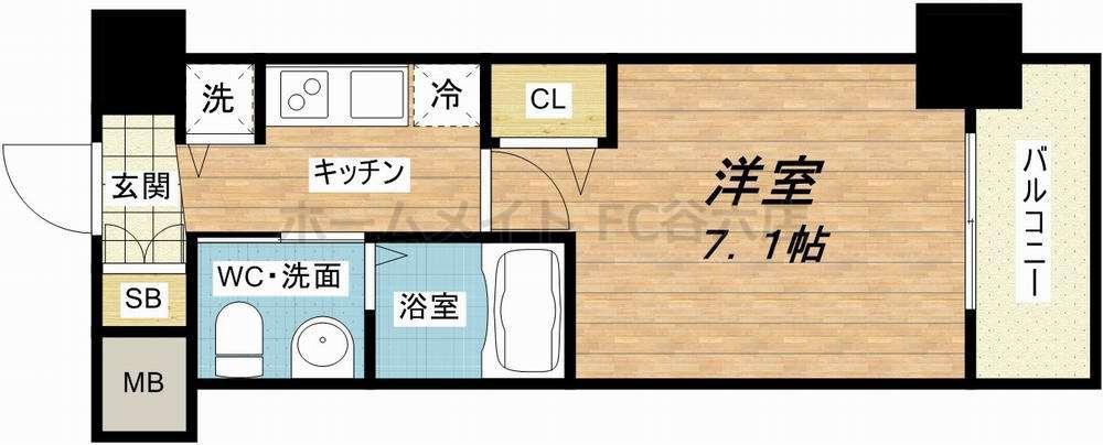 TLRレジデンス本町ウエスト(1K/13階)の間取り写真