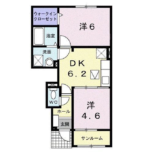 グランデフエンテ(2DK/1階)の間取り写真