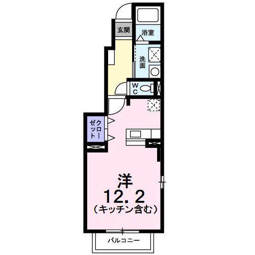 ベルソレイユ・U A(1K/1階)の間取り写真