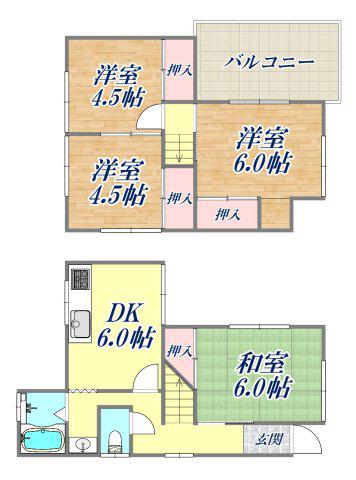 有村 北新町(4DK/1階)の間取り写真