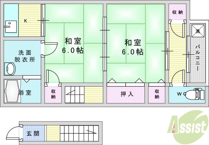 庄内幸町2丁目神吉文化(2K/2階)の間取り写真