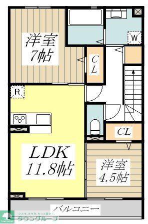 パークジャルダン武蔵野(2LDK/2階)の間取り写真