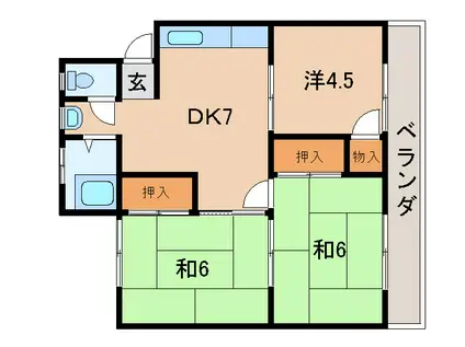 コーポかつらぎ(3DK/2階)の間取り写真