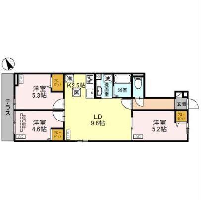 セレスティア松が丘(3LDK/1階)の間取り写真