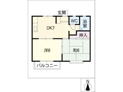 ジュネス朝日が丘(2DK/1階)の間取り写真