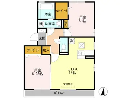 カーサ フェリーチェ II(2LDK/3階)の間取り写真