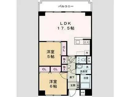 アルコ・ラ・カーサ佃町II(2LDK/6階)の間取り写真