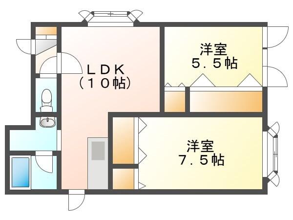長橋コーポF棟(2LDK/1階)の間取り写真