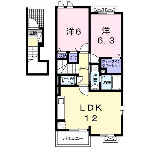 ジェルメ47C(2LDK/2階)の間取り写真