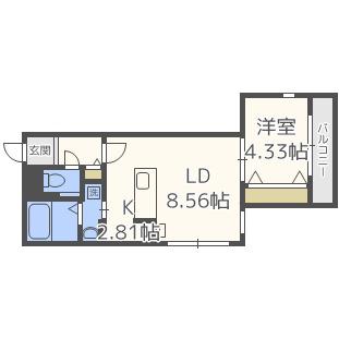 シャトーライフ手稲1(1LDK/4階)の間取り写真