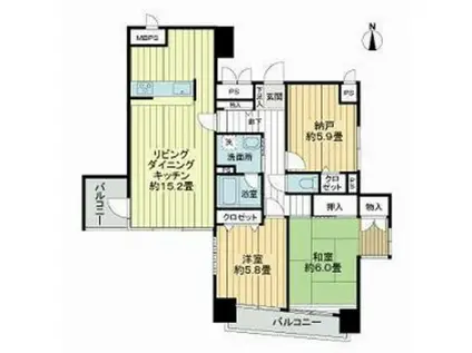 ライオンズマンション岡山医大東(2SLDK/6階)の間取り写真