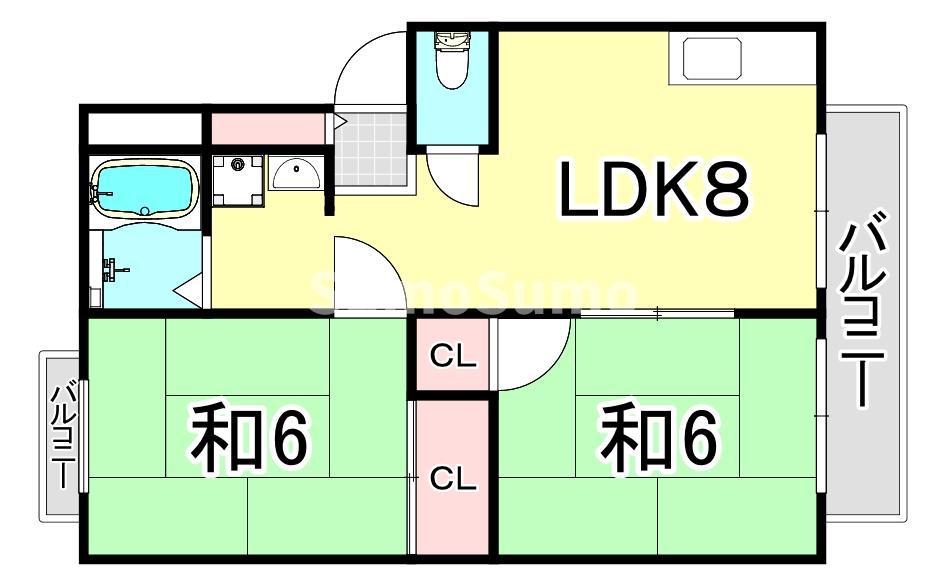 エクセル武庫川II(2LDK/2階)の間取り写真
