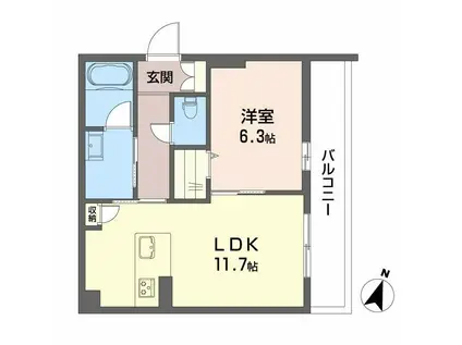プラザ新鳥栖(1LDK/2階)の間取り写真