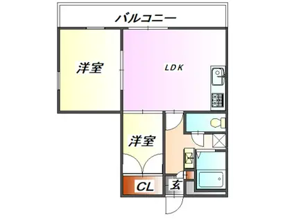 リノキューブ西宮北(1SLDK/2階)の間取り写真