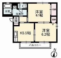 サンライズフジA棟(2K/2階)の間取り写真