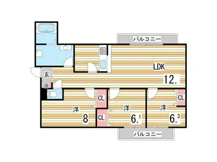 サンビルダー岡本(3LDK/2階)の間取り写真