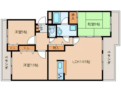 ヒルクレストあやめ池(3LDK/3階)の間取り写真