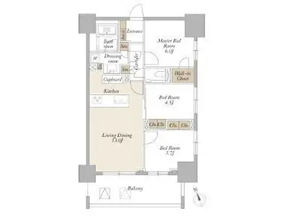 ライトテラス新宿御苑(3LDK/14階)の間取り写真