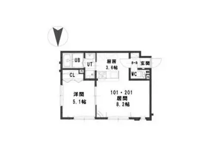 ルミエール FPC(1LDK/2階)の間取り写真