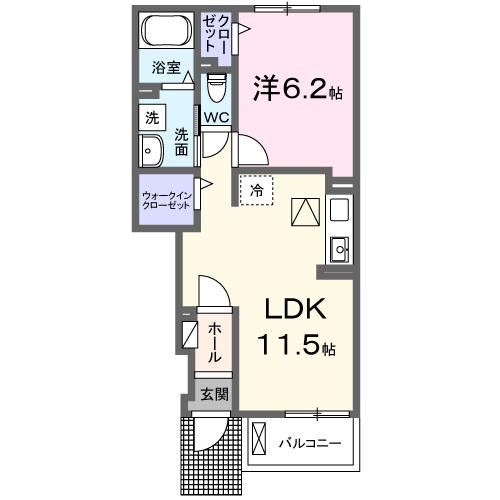 プロスぺリテIV A棟(1LDK/1階)の間取り写真
