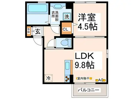 GRANDRAPIDS黒髪(1LDK/2階)の間取り写真