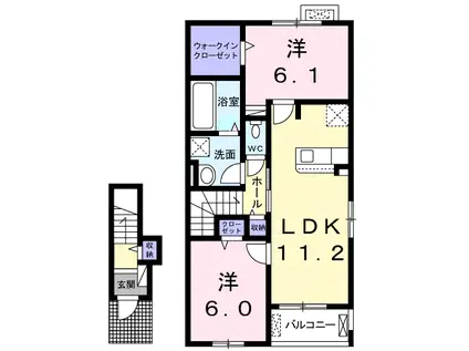 プリムローズガーデン タカラI(2LDK/2階)の間取り写真