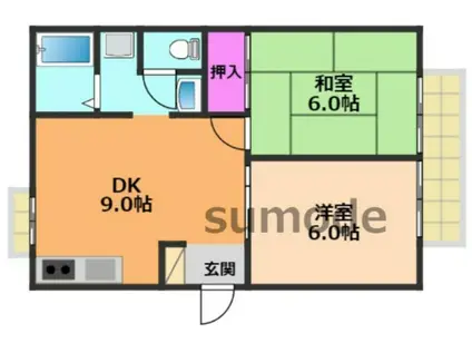 アルカディアパート1(2DK/2階)の間取り写真