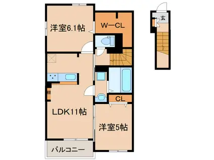 ル・シエル A(2LDK/2階)の間取り写真