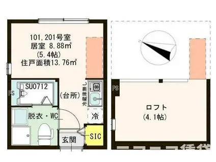 レジナガーデン(ワンルーム/2階)の間取り写真