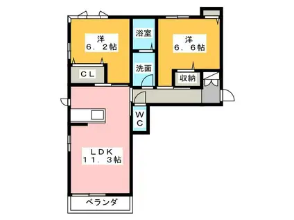 グラン・レーブ(2LDK/1階)の間取り写真