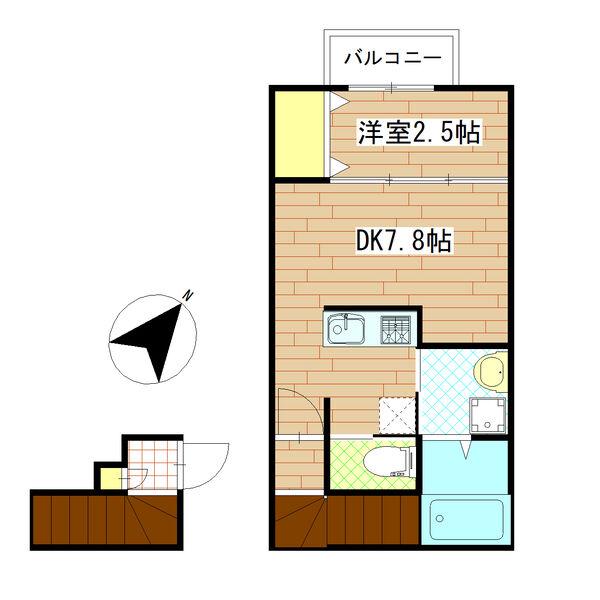 グランドール川内I(1DK/2階)の間取り写真