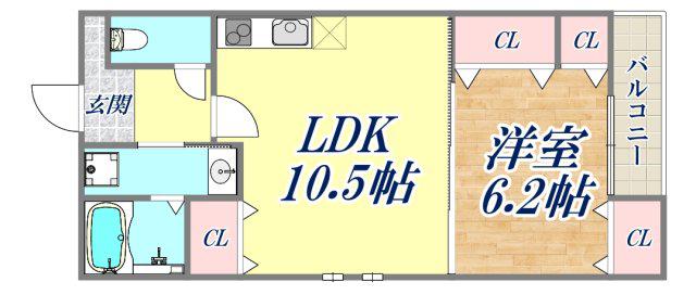 フジパレス園田Ⅱ番館(1LDK/1階)の間取り写真