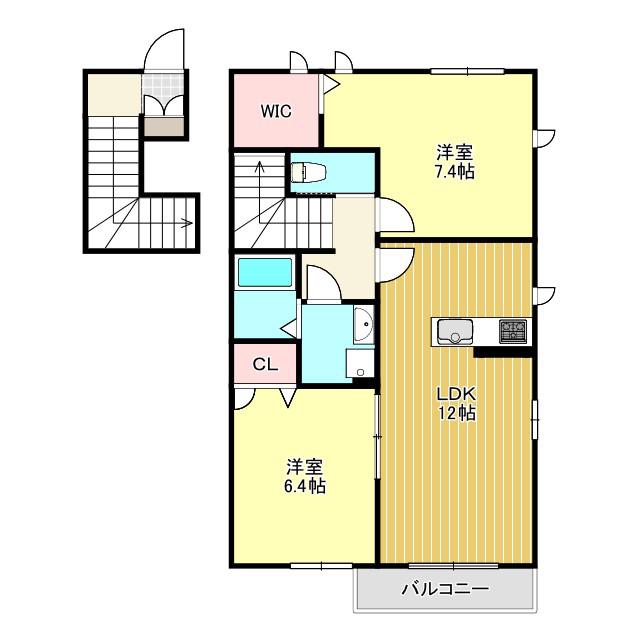 エクラージュ松江A(2LDK/2階)の間取り写真