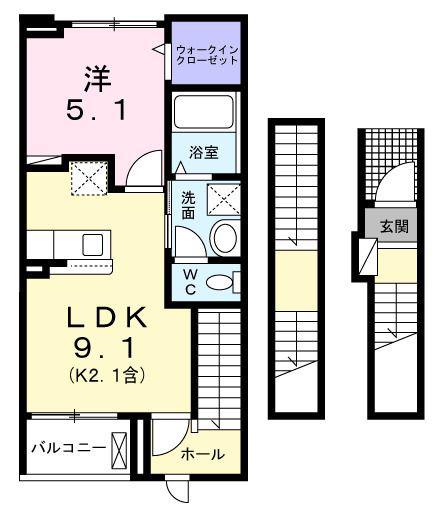 プラシードCOCOIII(1LDK/3階)の間取り写真