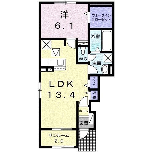 サリーレ・K III(1LDK/1階)の間取り写真