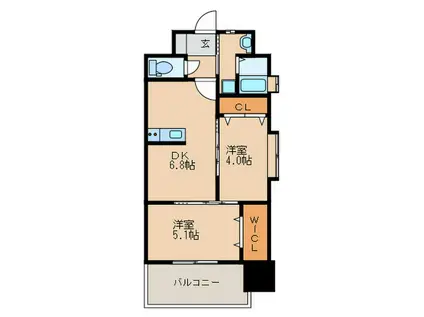 ギャラクシー折尾(2DK/11階)の間取り写真