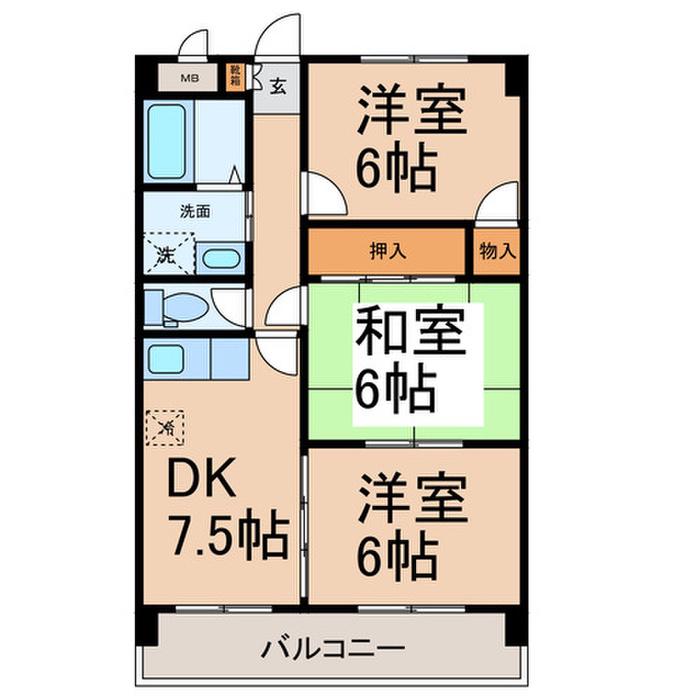 ジュネス保田Ⅲ(3DK/6階)の間取り写真
